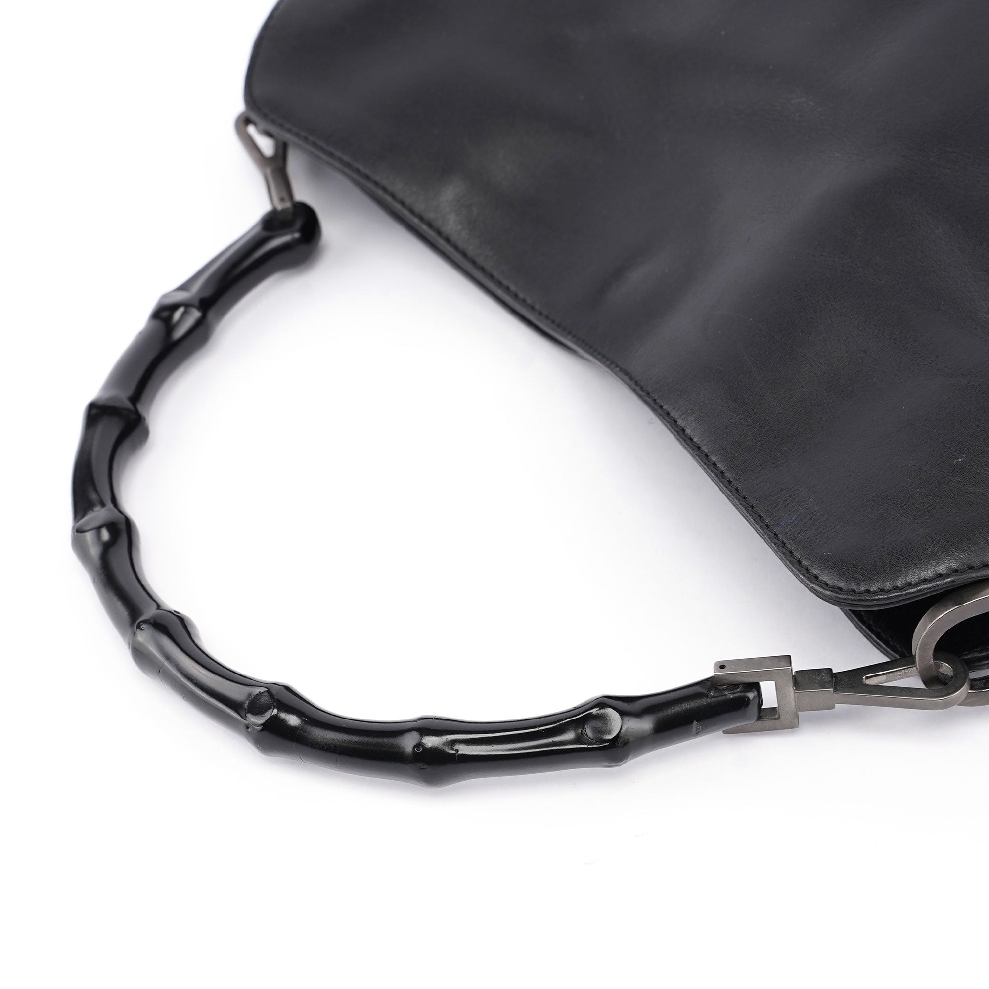 Black Leather Bamboo Shoulder Bag