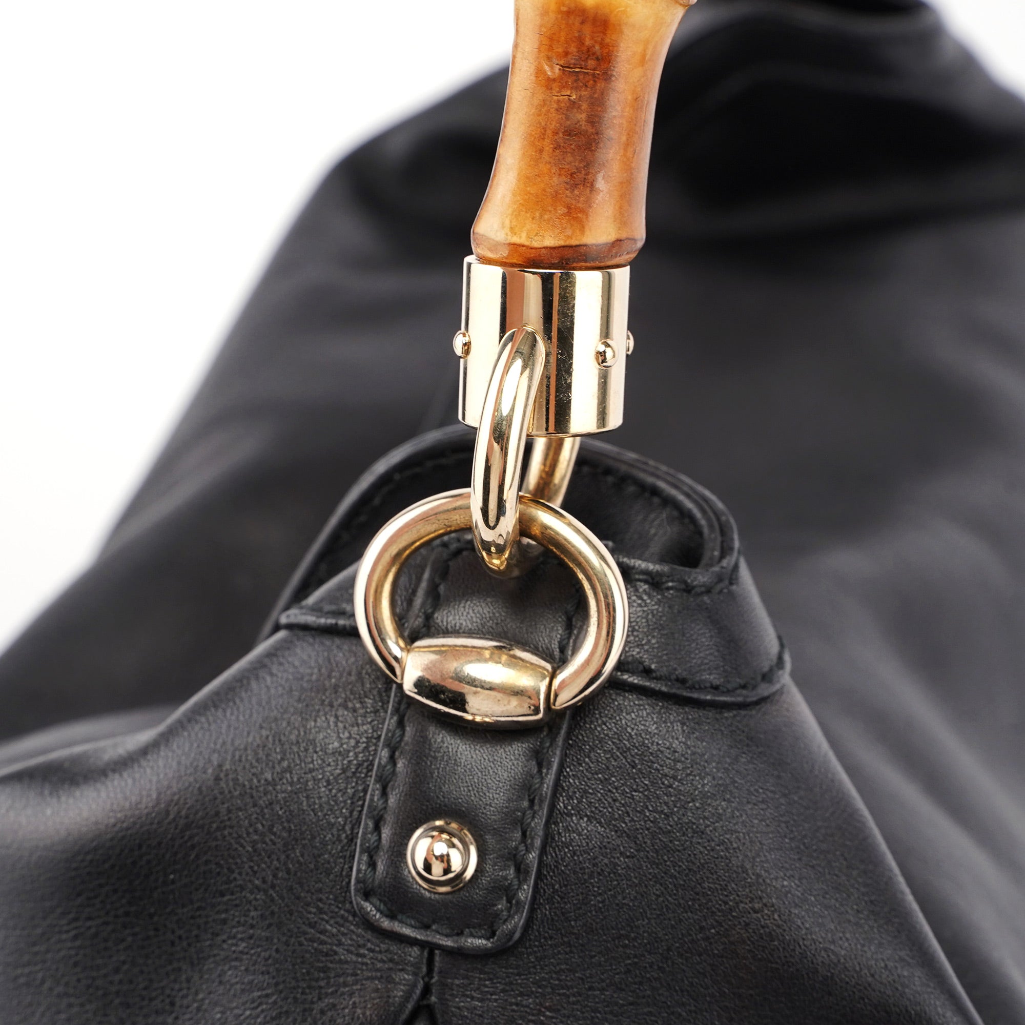 Black Leather Bamboo Shoulder Bag