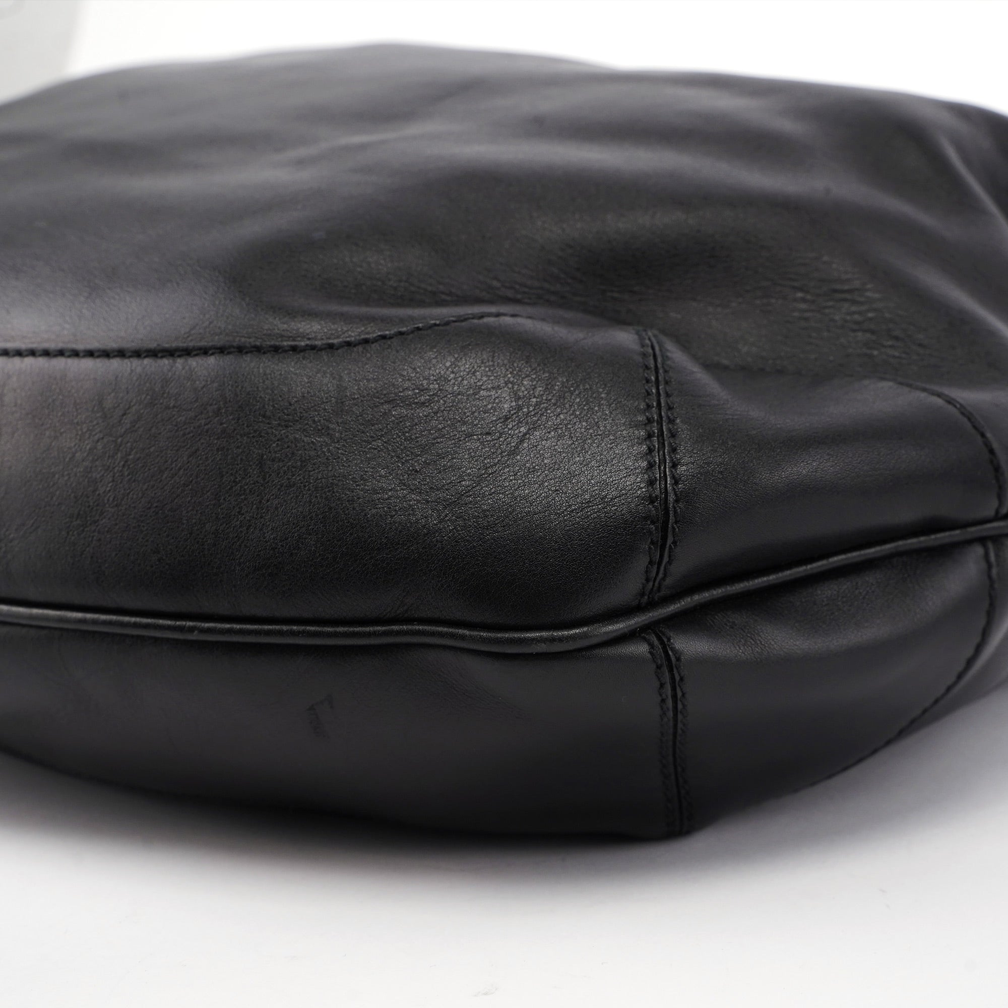 Black Leather Bamboo Shoulder Bag