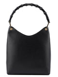 Black Leather Bamboo Shoulder Bag W/ Pouch