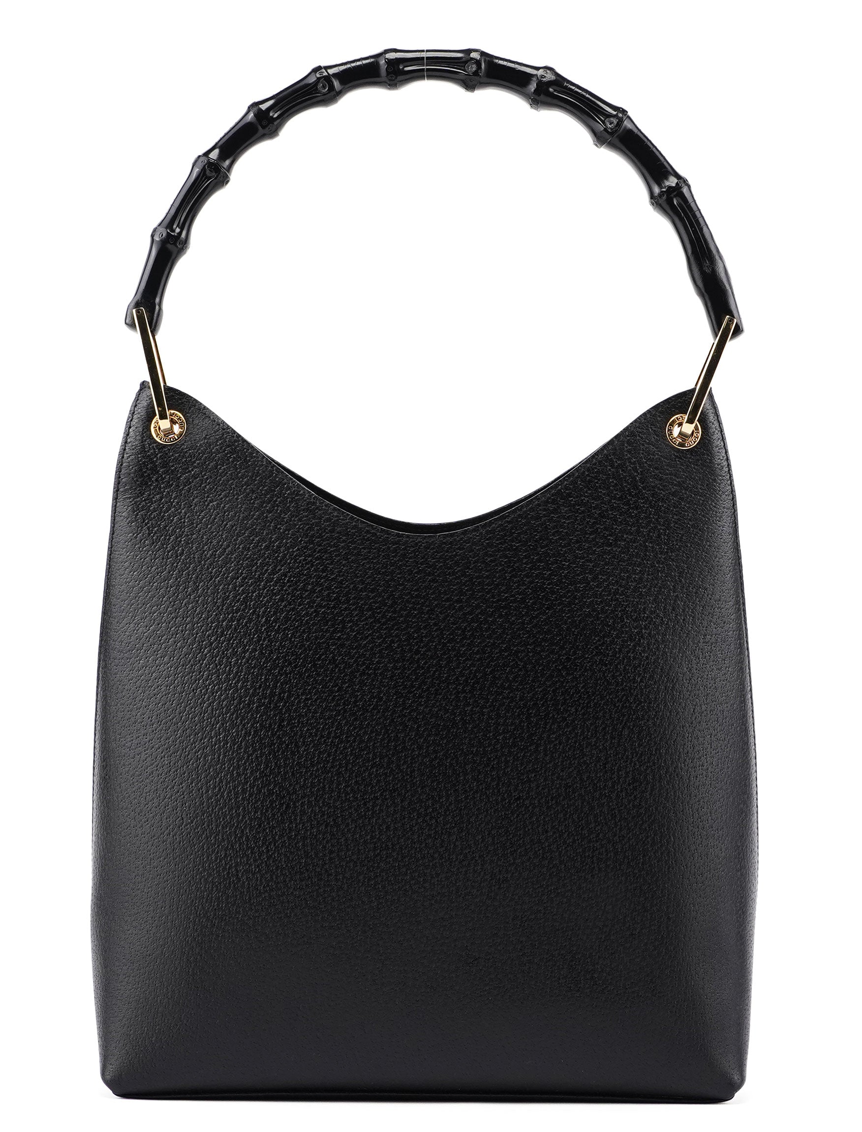 Black Leather Bamboo Shoulder Bag W/ Pouch