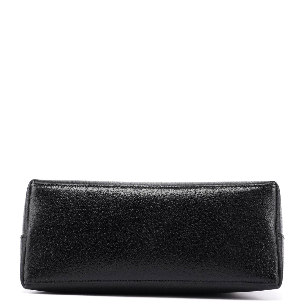 Black Leather Bamboo Shoulder Bag W/ Pouch