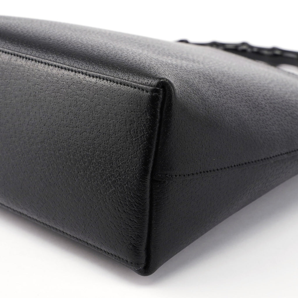 Black Leather Bamboo Shoulder Bag W/ Pouch