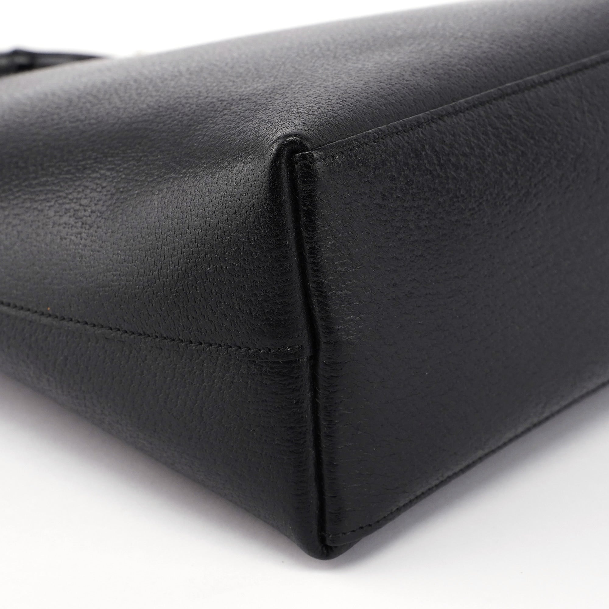 Black Leather Bamboo Shoulder Bag W/ Pouch