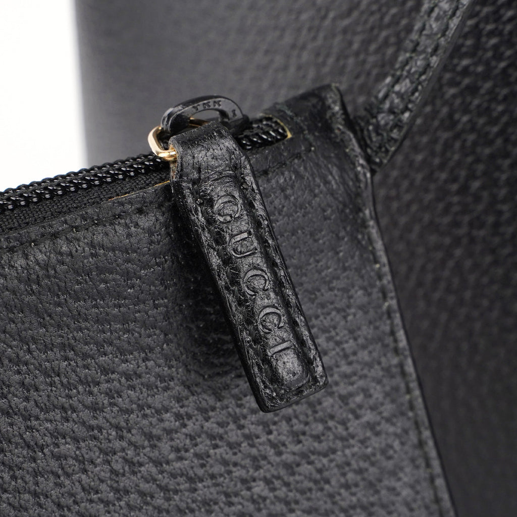 Black Leather Bamboo Shoulder Bag W/ Pouch