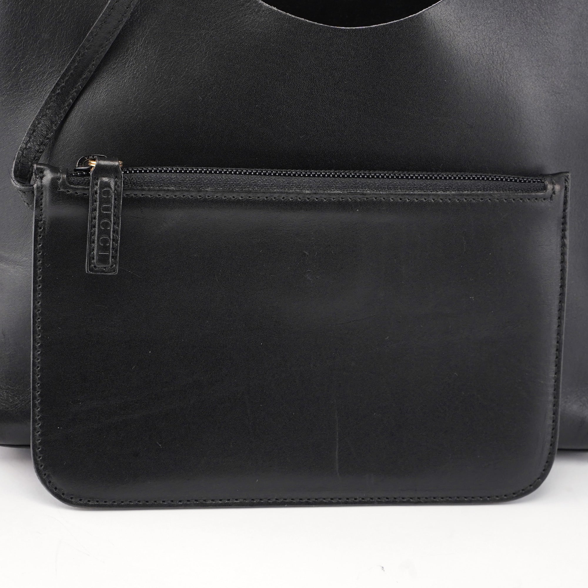 Black Leather Bamboo Shoulder Bag W/ Pouch