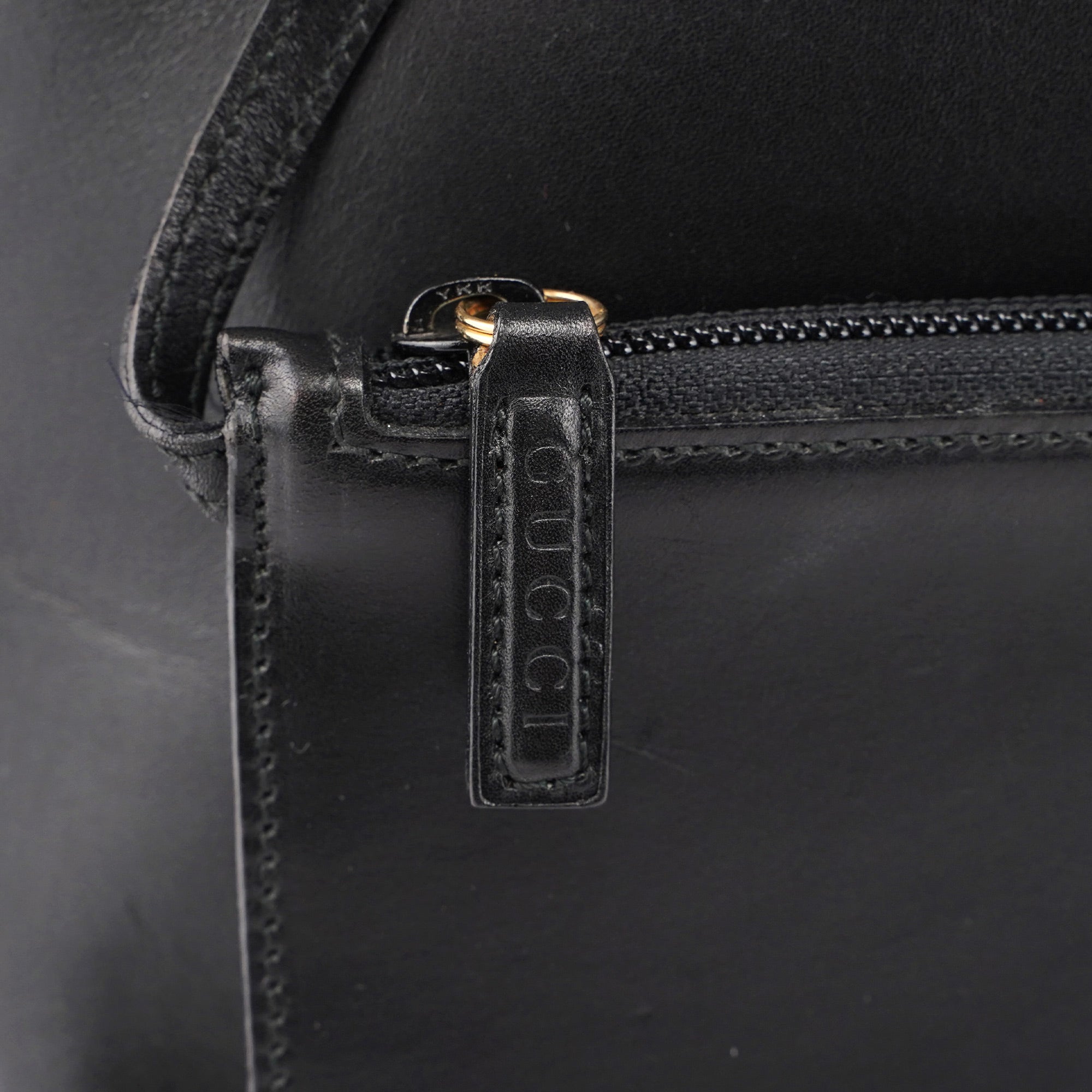 Black Leather Bamboo Shoulder Bag W/ Pouch