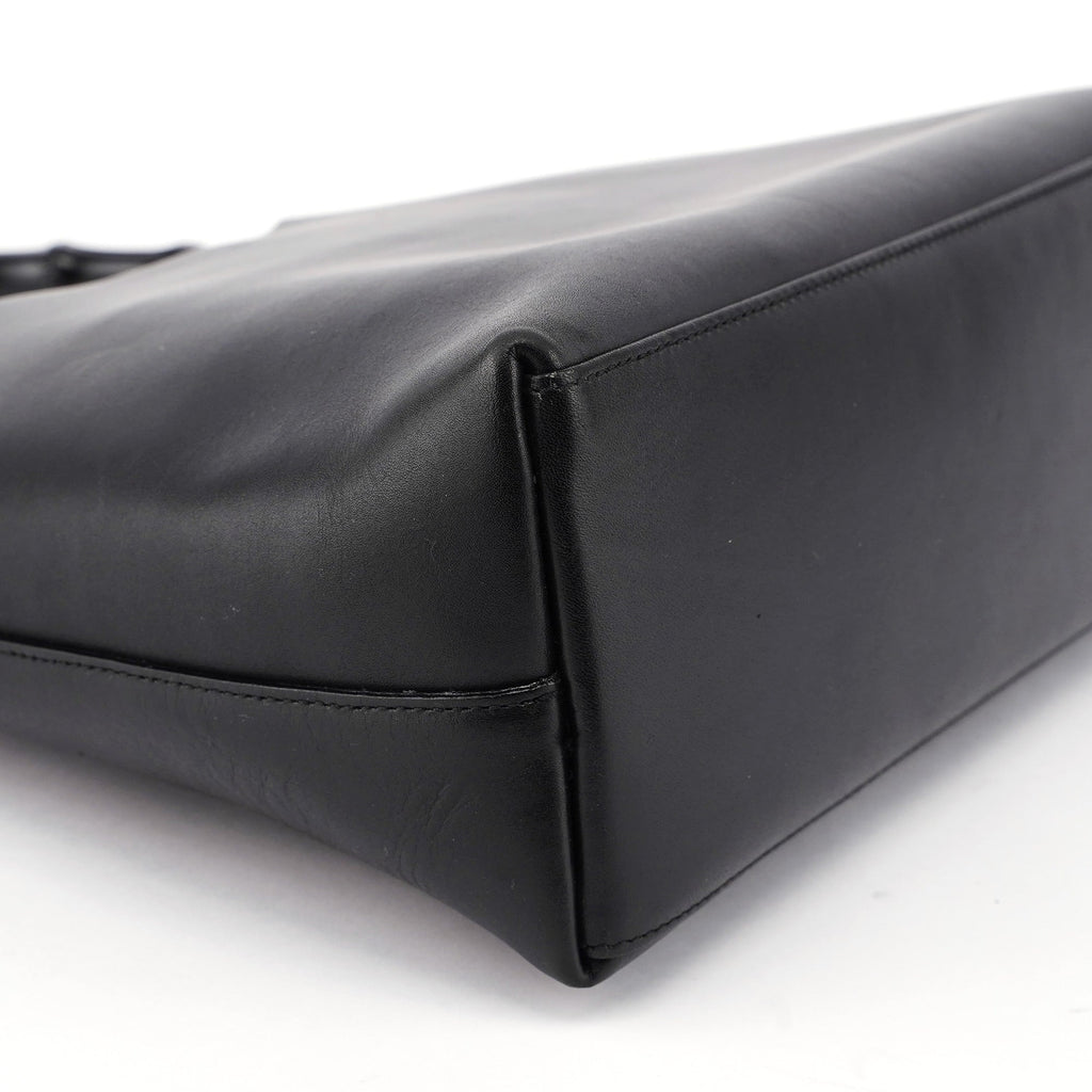 Black Leather Bamboo Shoulder Bag W/ Pouch