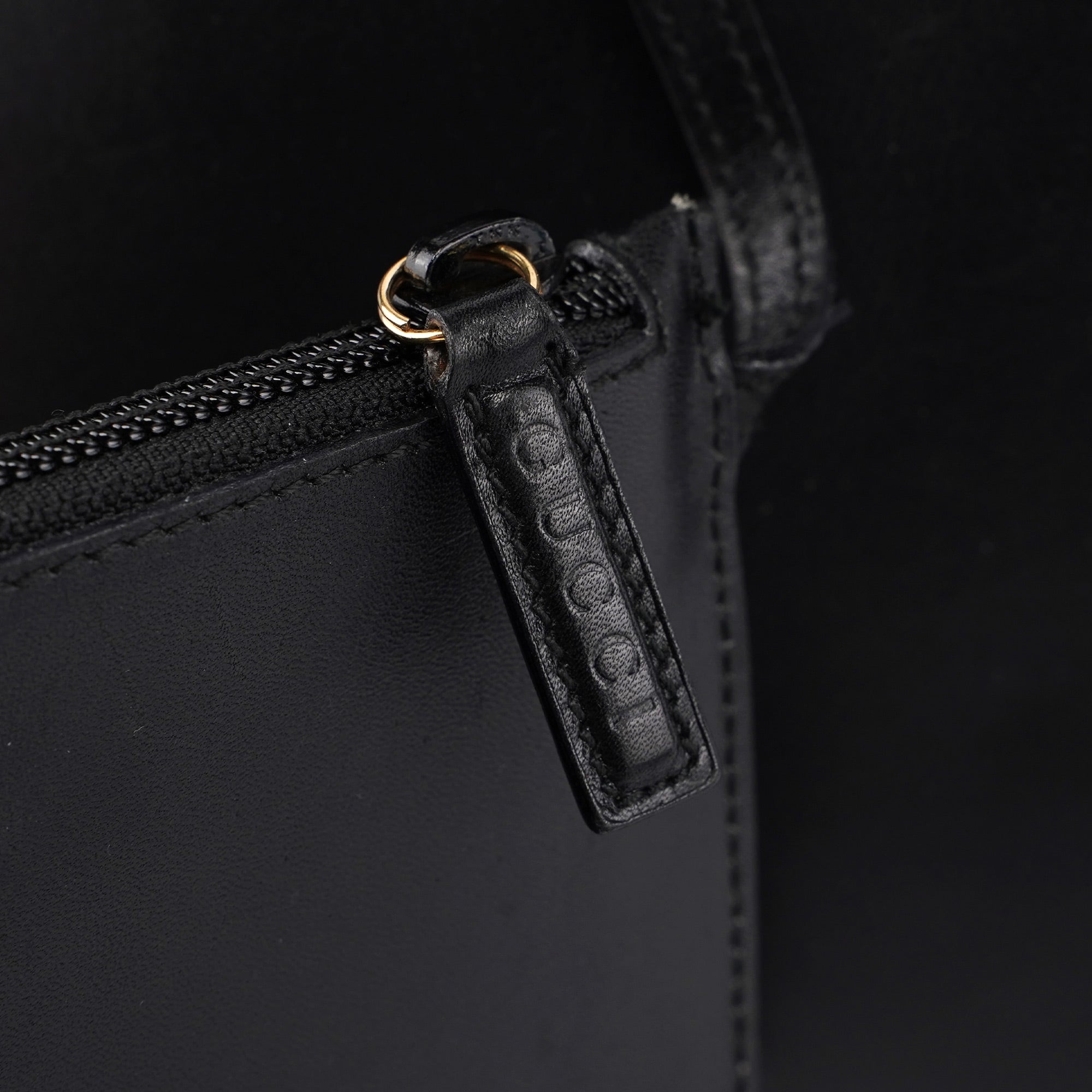Black Leather Bamboo Shoulder Bag W/ Pouch