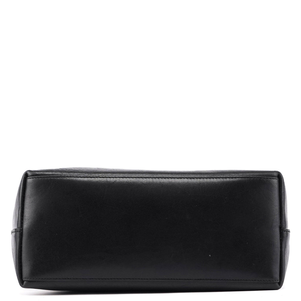 Black Leather Bamboo Shoulder Bag W/ Pouch