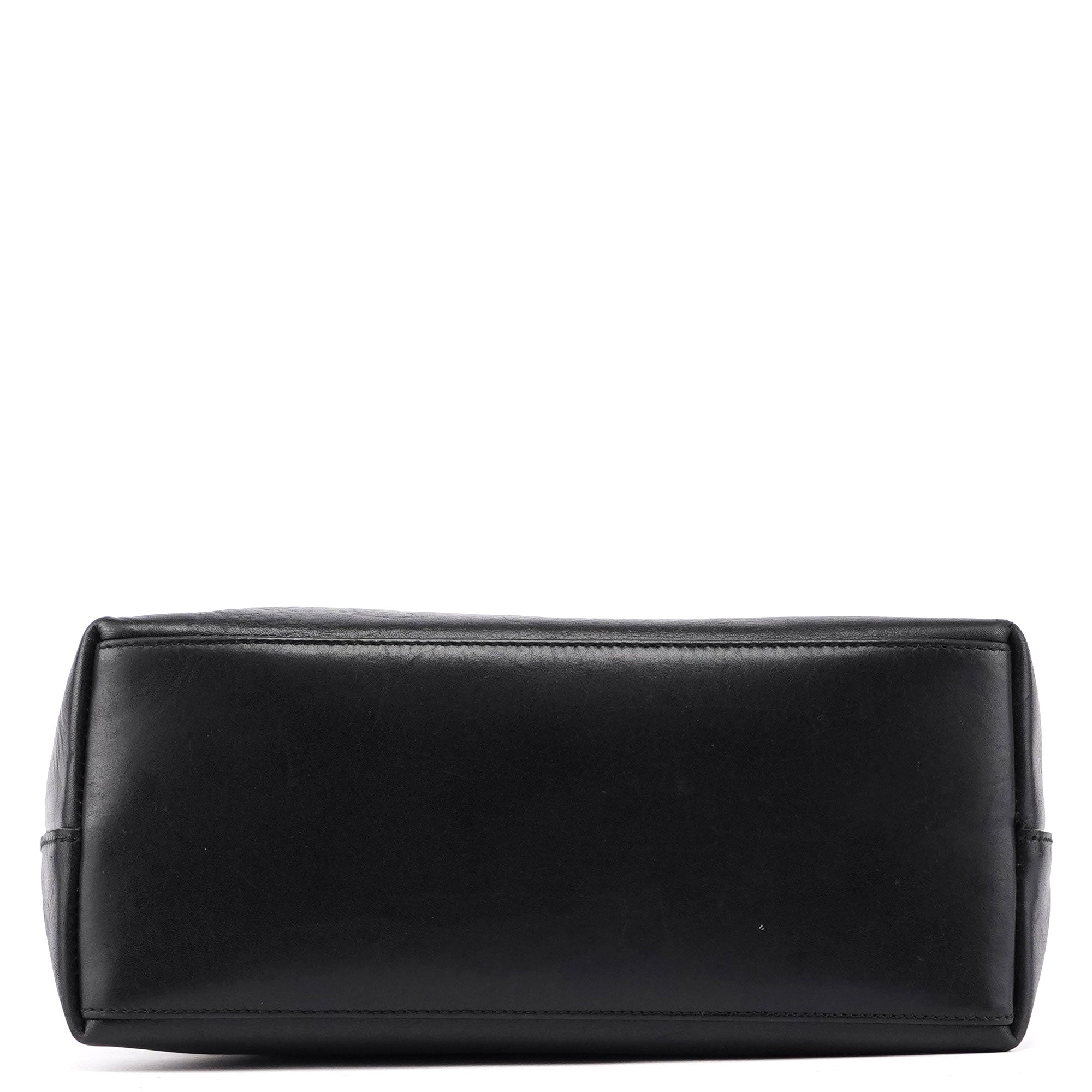 Black Leather Bamboo Shoulder Bag W/ Pouch