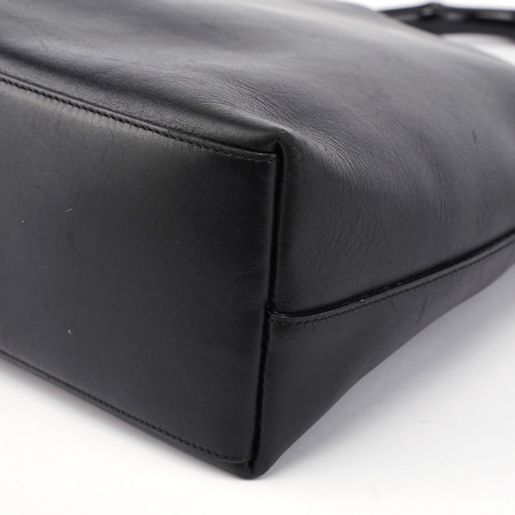 Black Leather Bamboo Shoulder Bag W/ Pouch