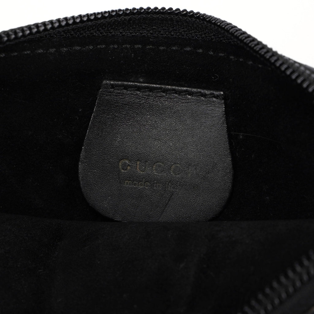 Black Leather Bamboo Shoulder Bag W/ Pouch
