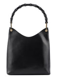 Black Leather Bamboo Shoulder Bag W/ Pouch