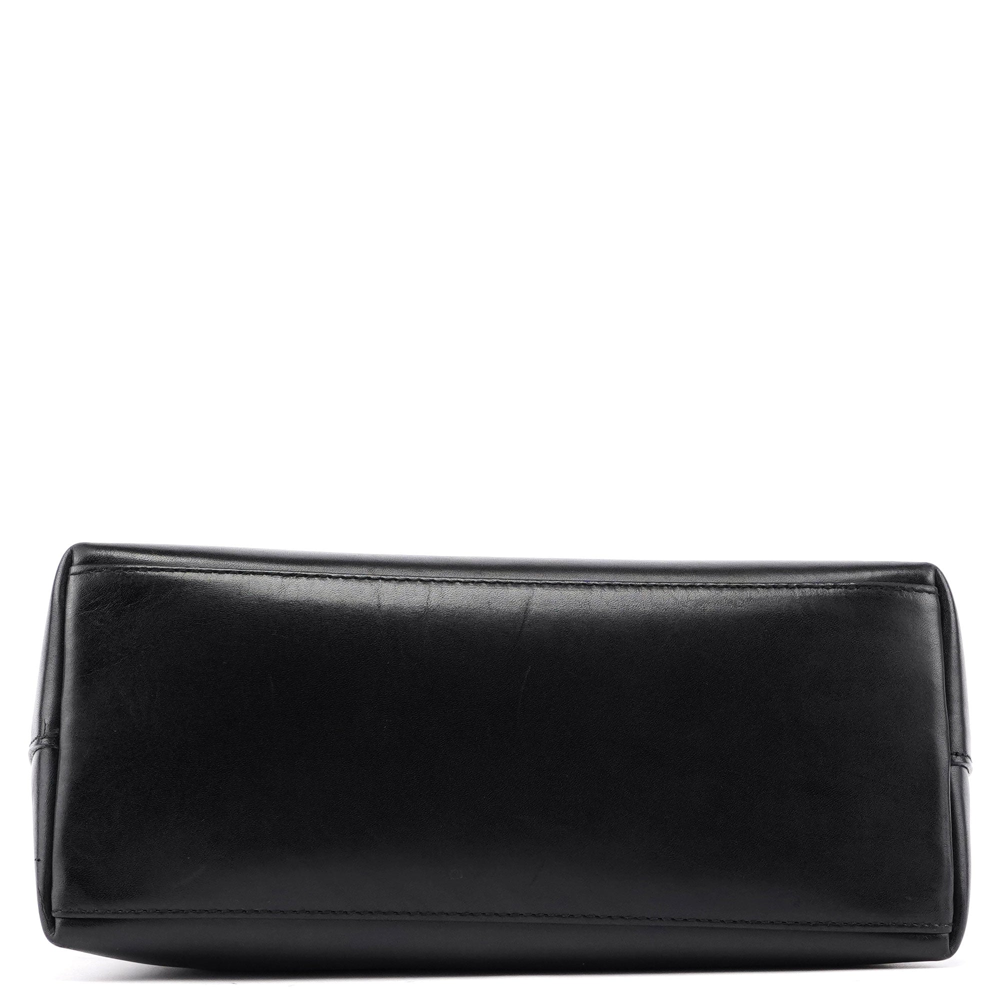 Black Leather Bamboo Shoulder Bag W/ Pouch
