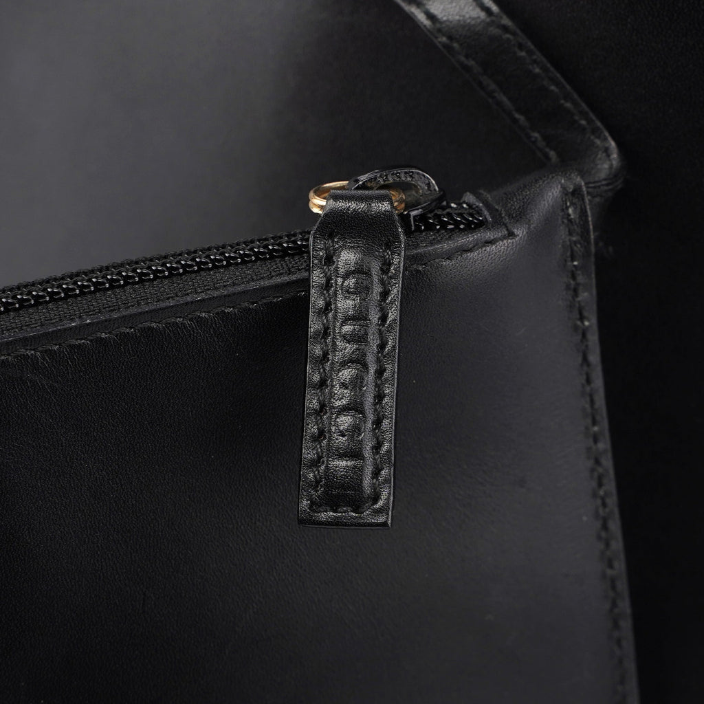 Black Leather Bamboo Shoulder Bag W/ Pouch