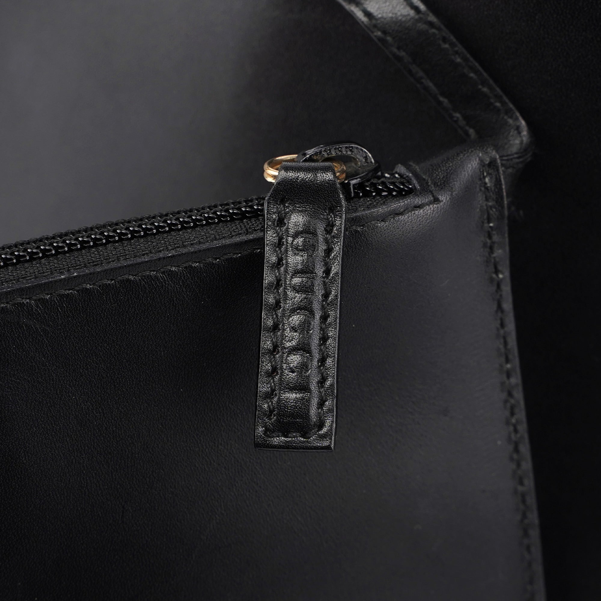 Black Leather Bamboo Shoulder Bag W/ Pouch