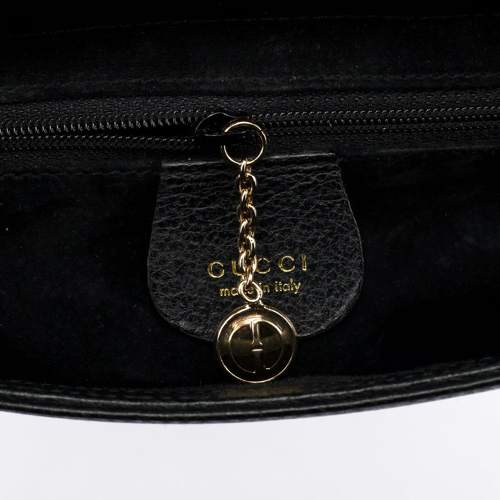 Black Leather Bamboo Top Handle Bag