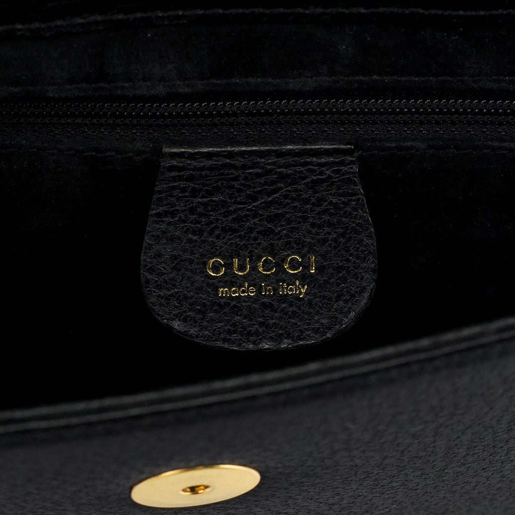 Black Leather Bamboo Top Handle Bag