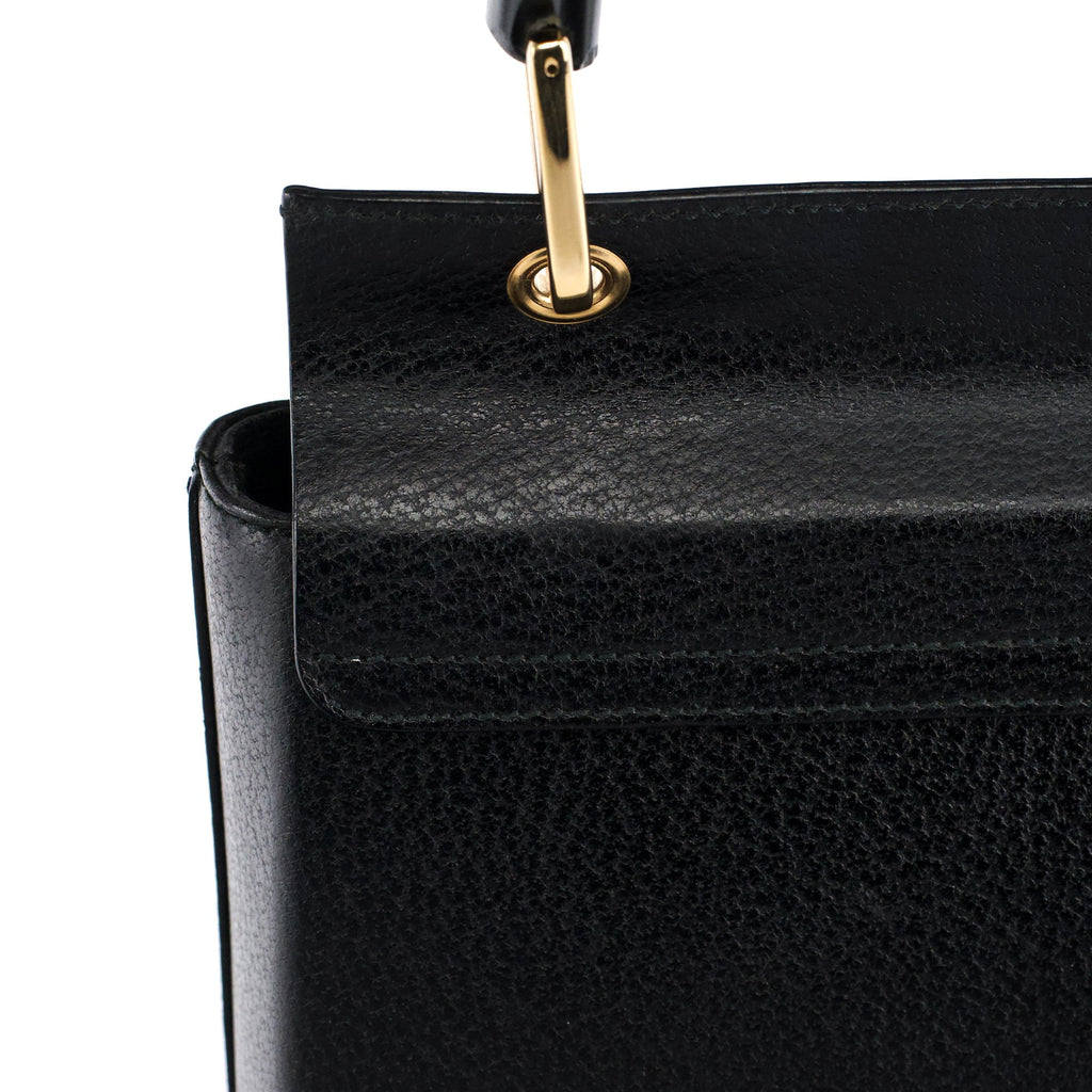 Black Leather Bamboo Top Handle Bag