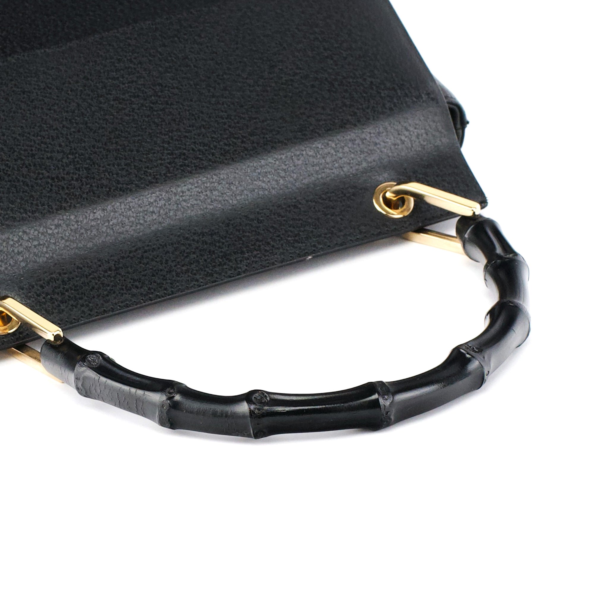 Black Leather Bamboo Top Handle Bag