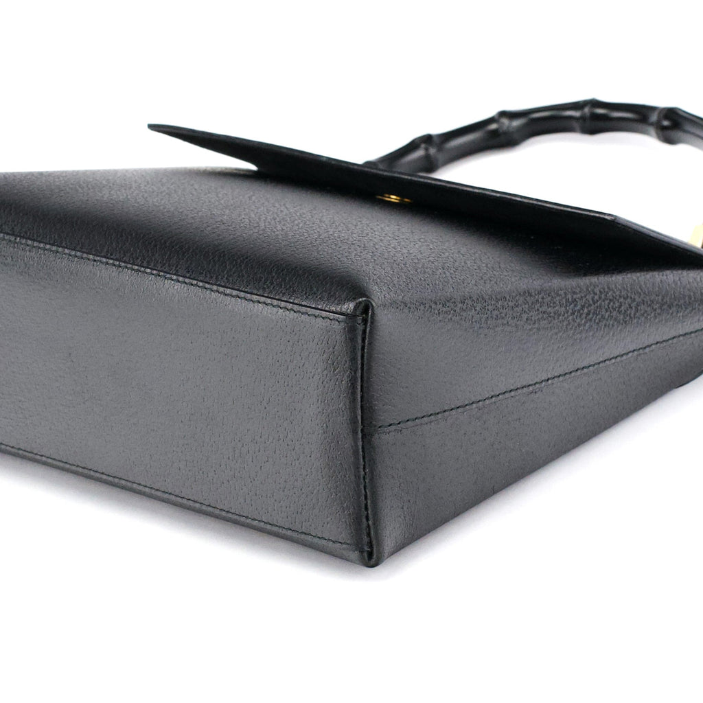Black Leather Bamboo Top Handle Bag