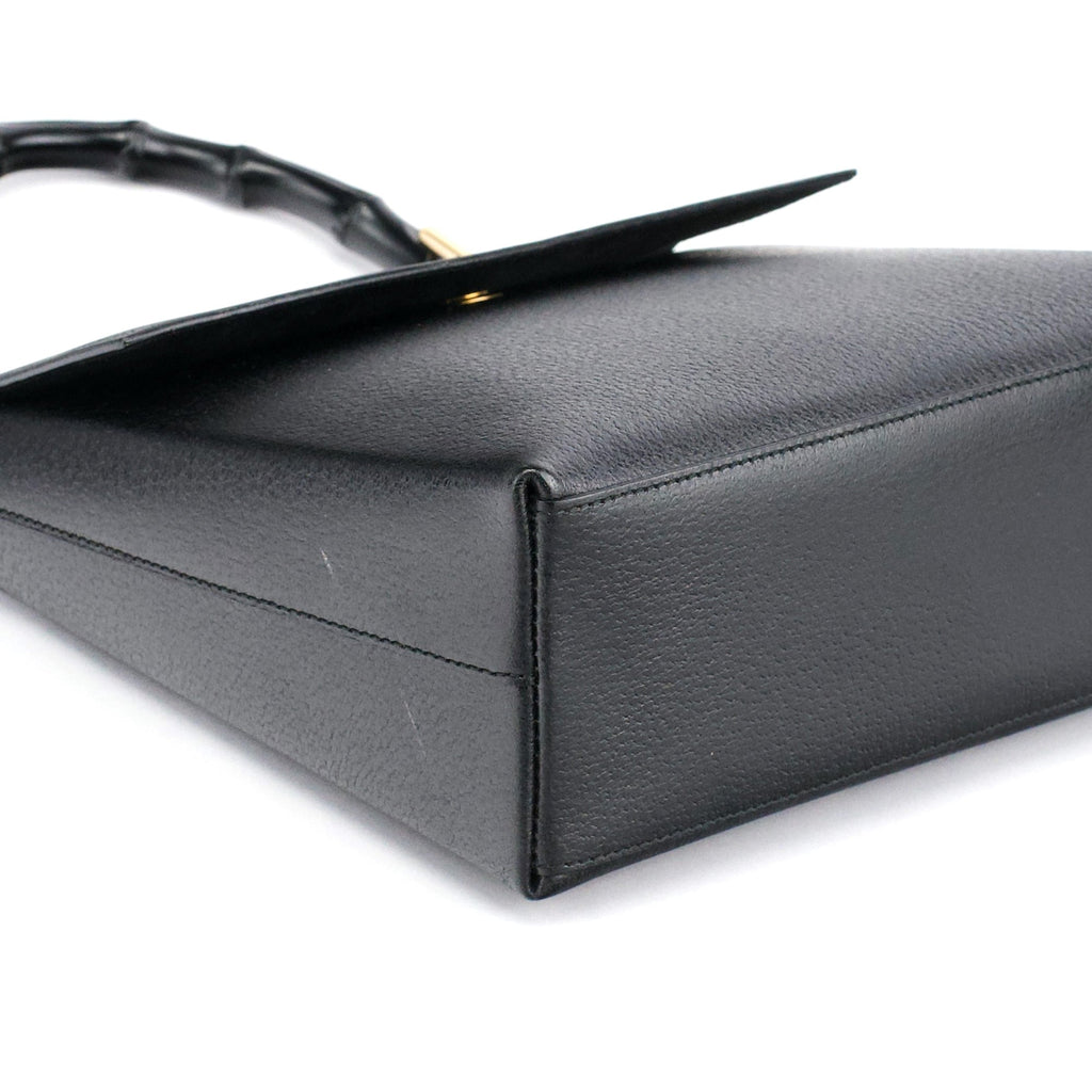 Black Leather Bamboo Top Handle Bag
