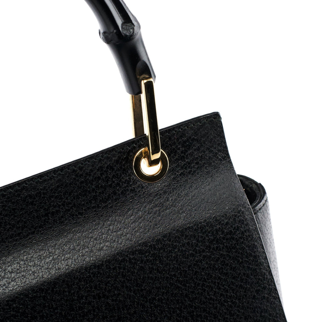 Black Leather Bamboo Top Handle Bag