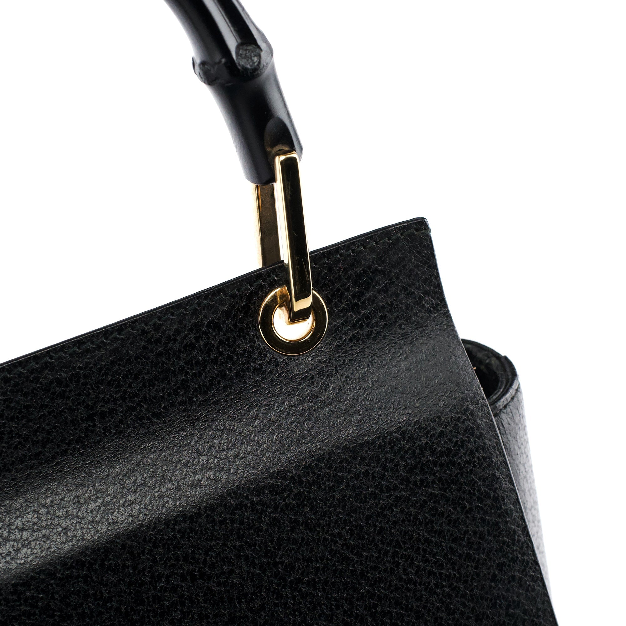 Black Leather Bamboo Top Handle Bag