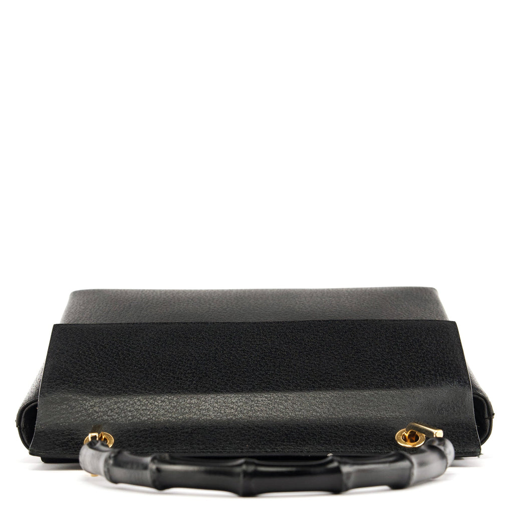 Black Leather Bamboo Top Handle Bag