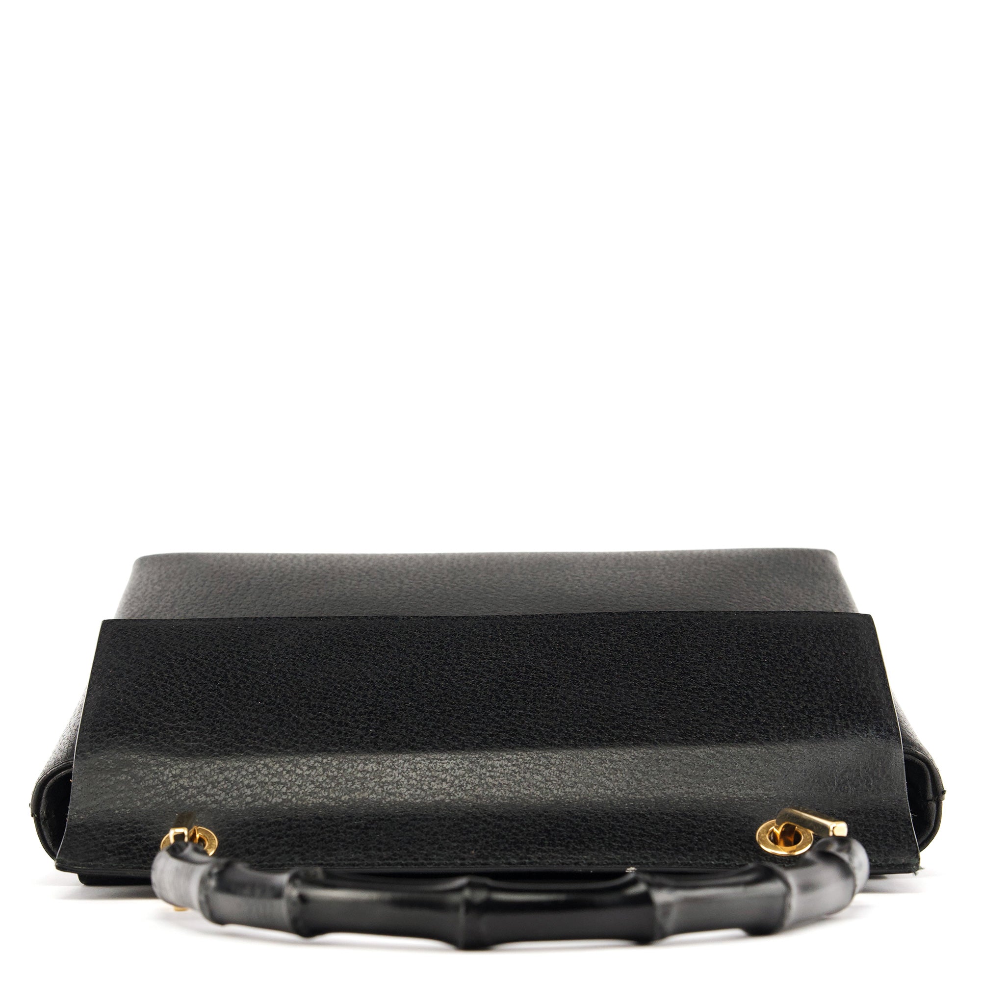 Black Leather Bamboo Top Handle Bag