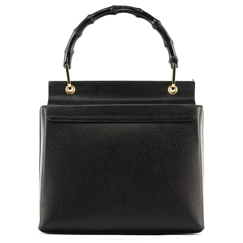 Black Leather Bamboo Top Handle Bag