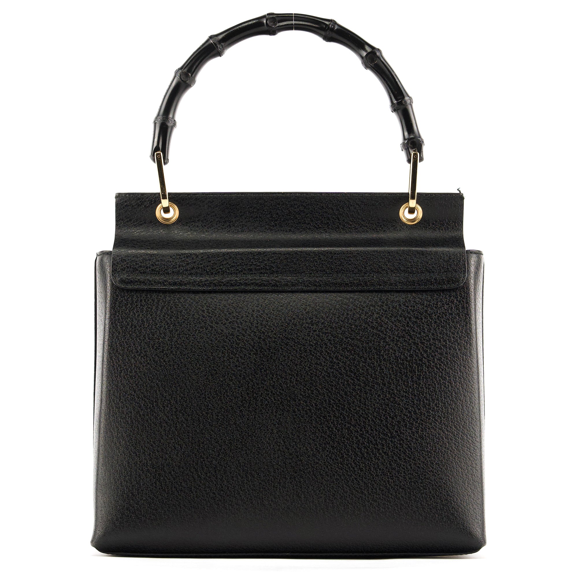 Black Leather Bamboo Top Handle Bag