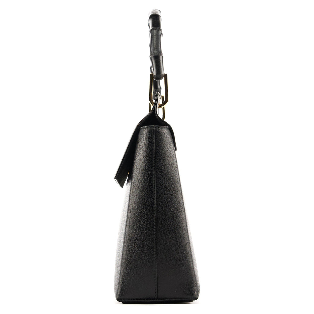 Black Leather Bamboo Top Handle Bag