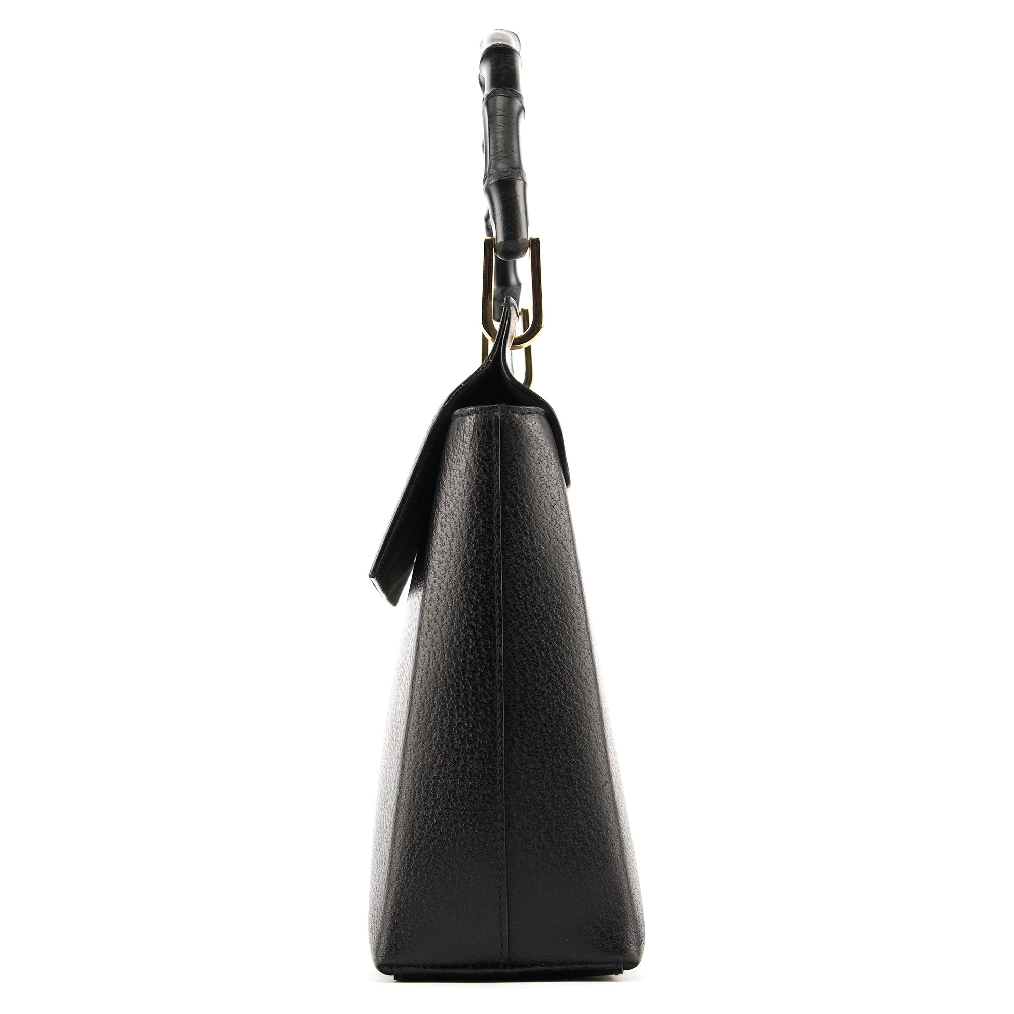Black Leather Bamboo Top Handle Bag