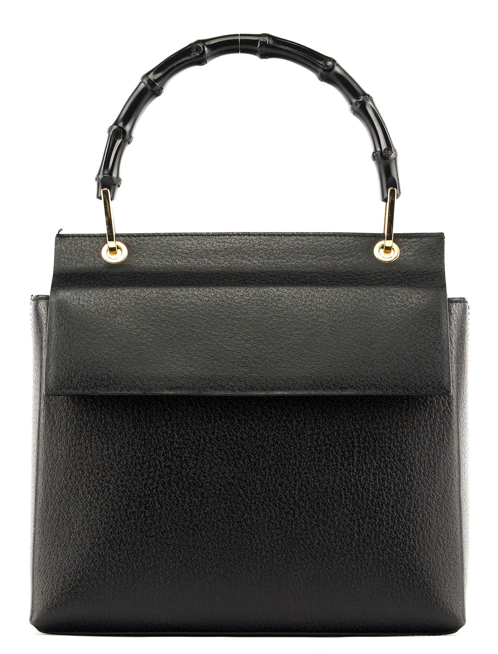 Black Leather Bamboo Top Handle Bag