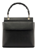 Black Leather Bamboo Top Handle Bag