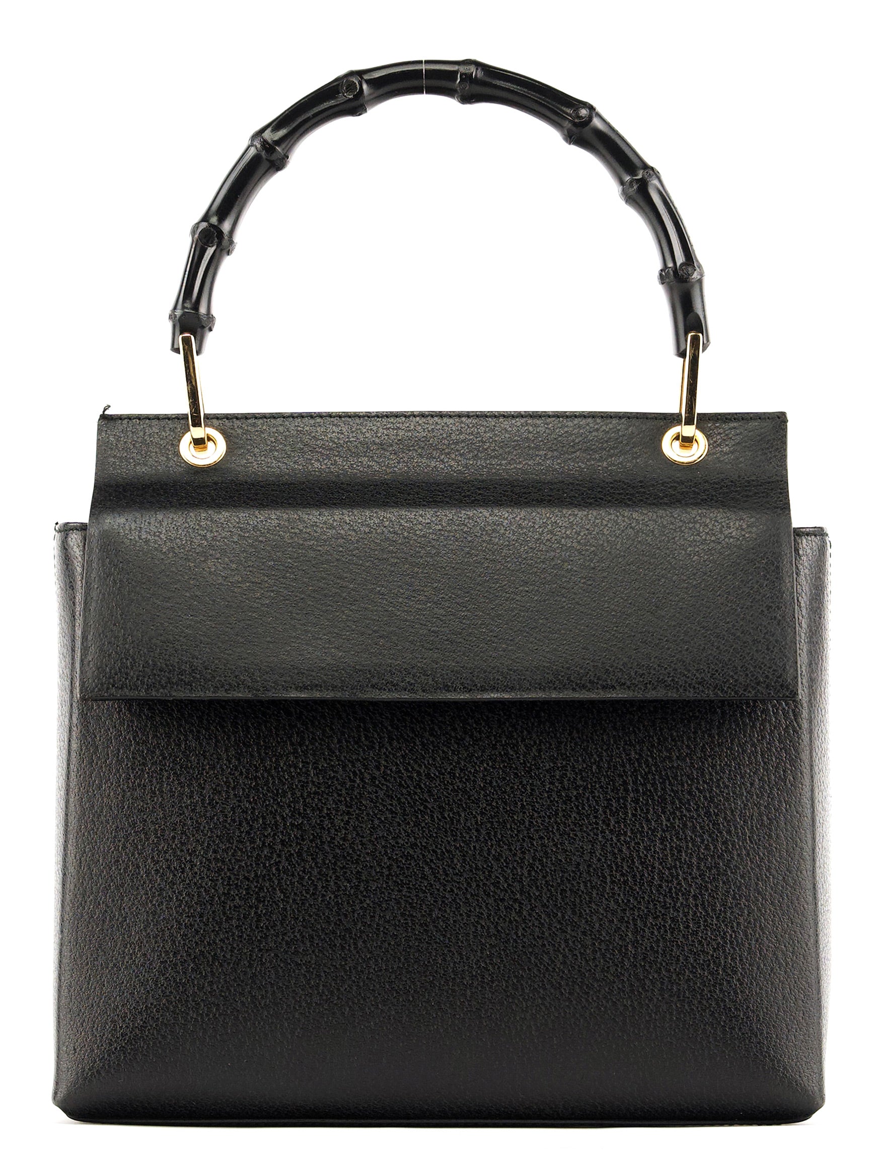Black Leather Bamboo Top Handle Bag