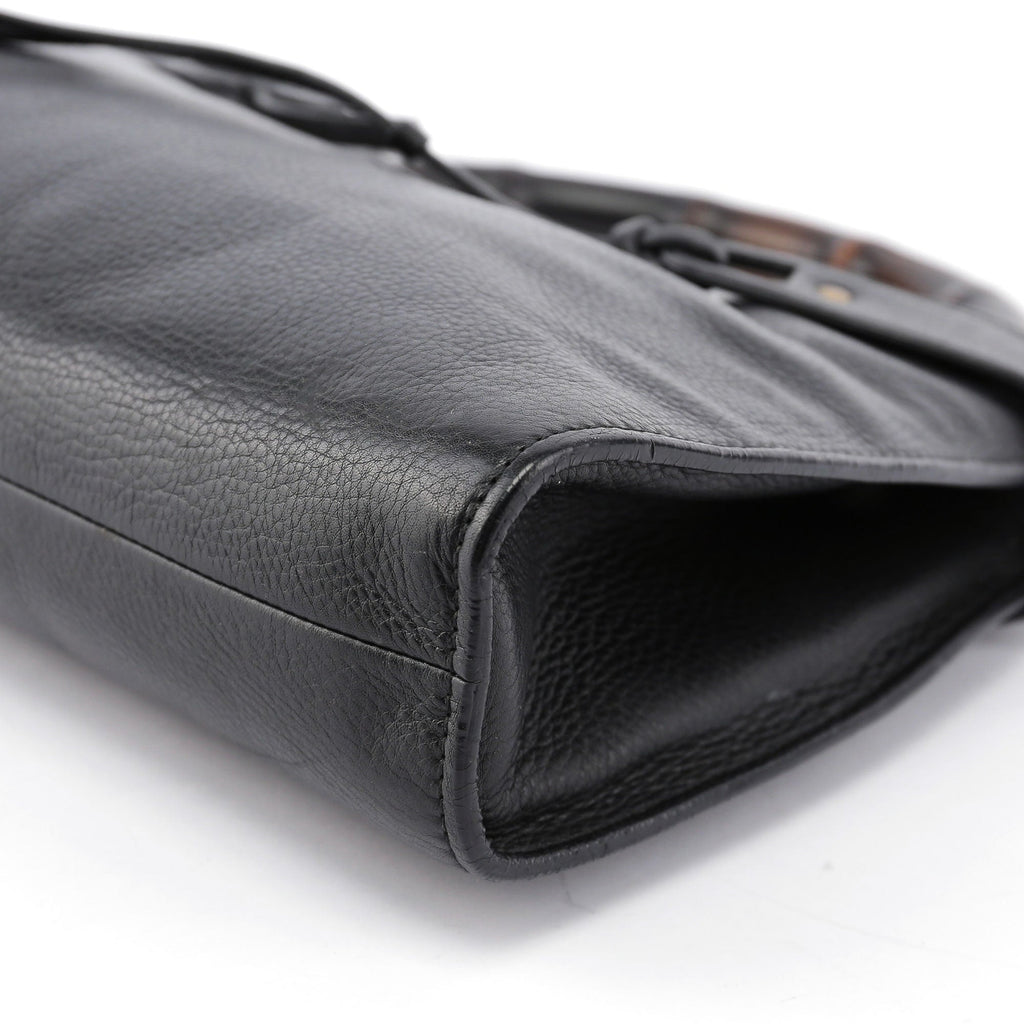 Black Leather Bamboo Top Handle Bag