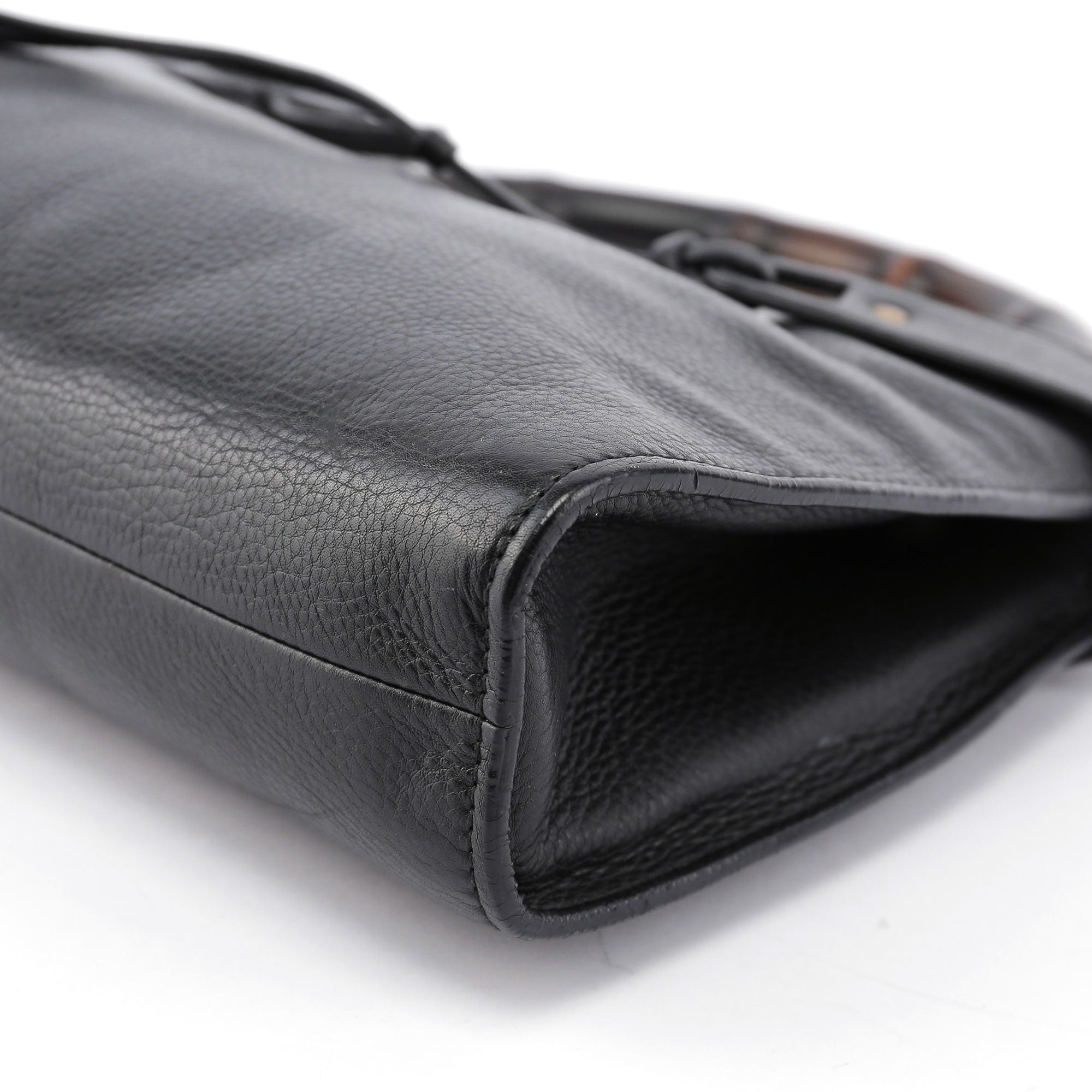Black Leather Bamboo Top Handle Bag