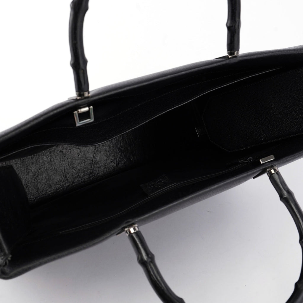 Black Leather Bamboo Tote 2-Way