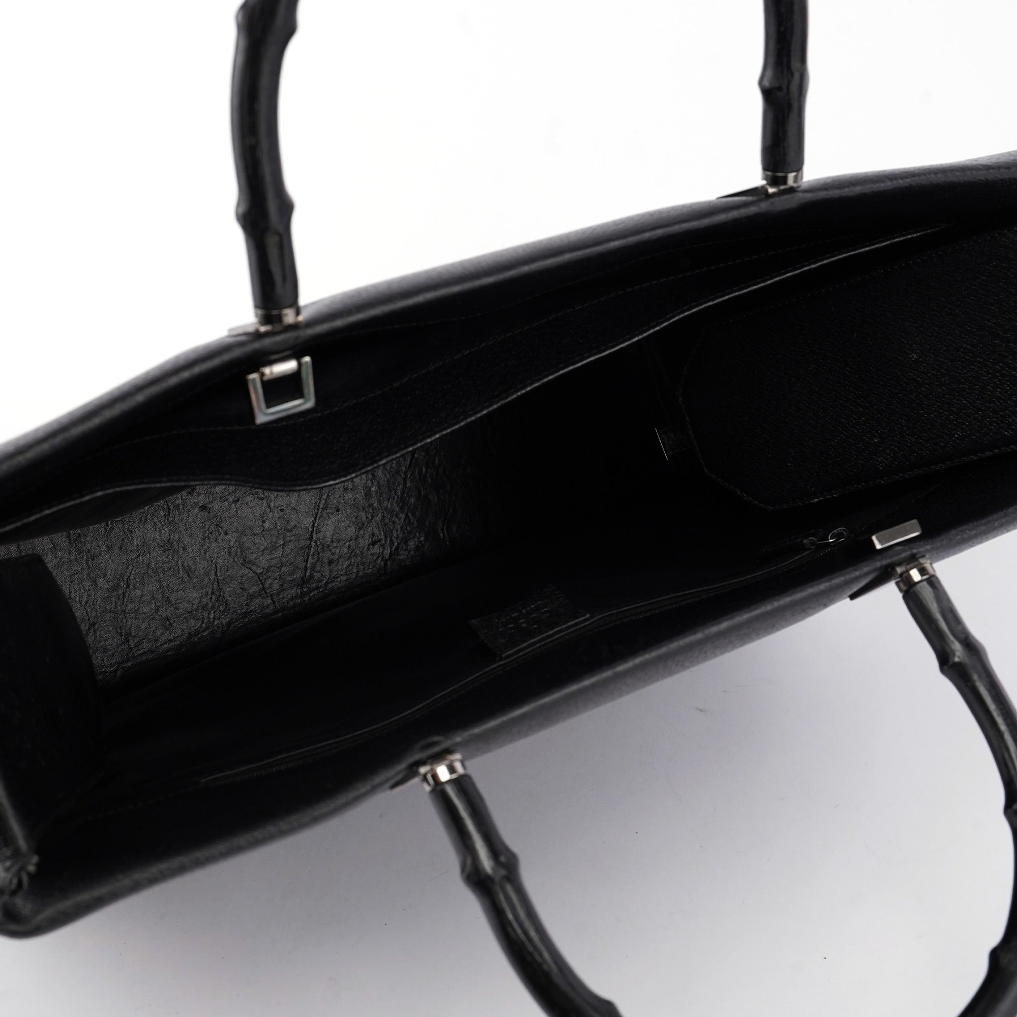 Black Leather Bamboo Tote 2-Way