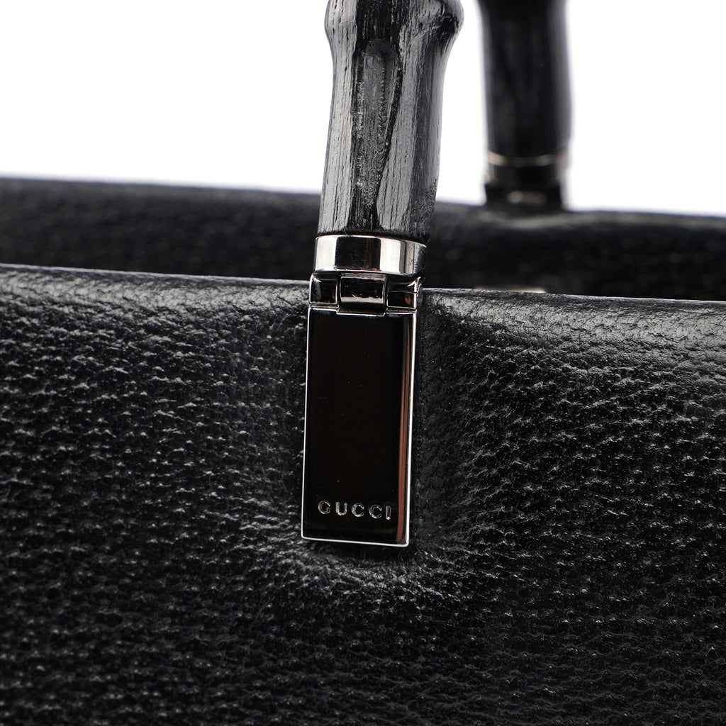 Black Leather Bamboo Tote 2-Way