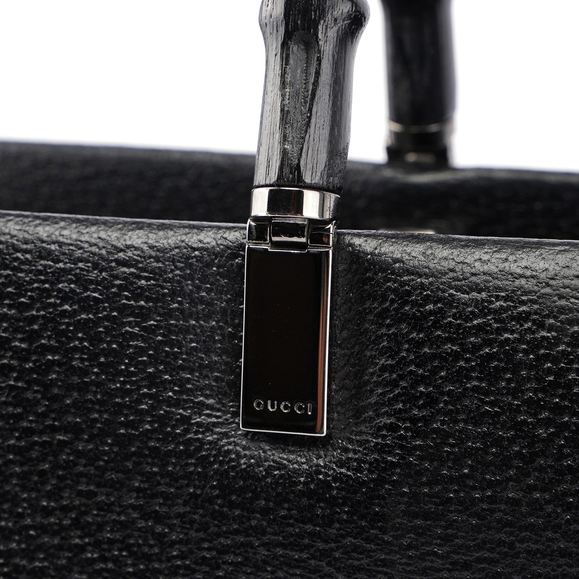 Black Leather Bamboo Tote 2-Way