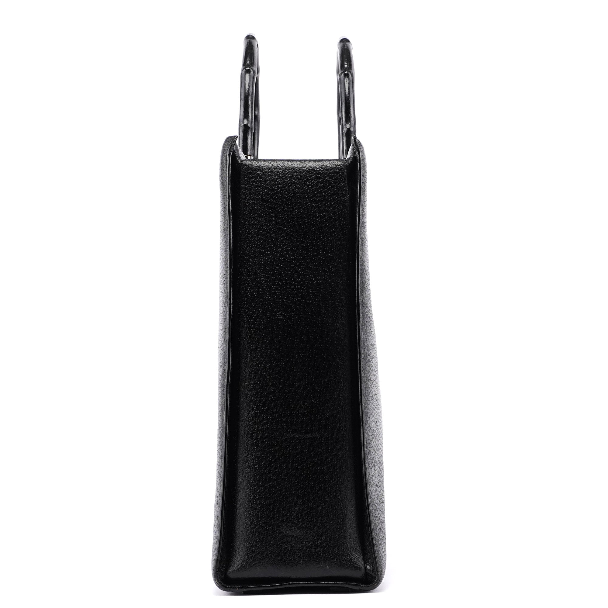 Black Leather Bamboo Tote 2-Way
