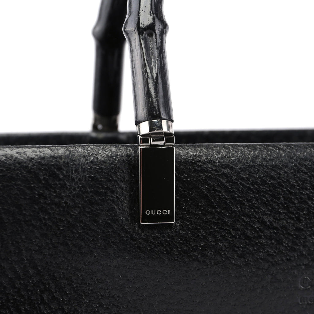 Black Leather Bamboo Tote