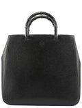 Black Leather Bamboo Tote