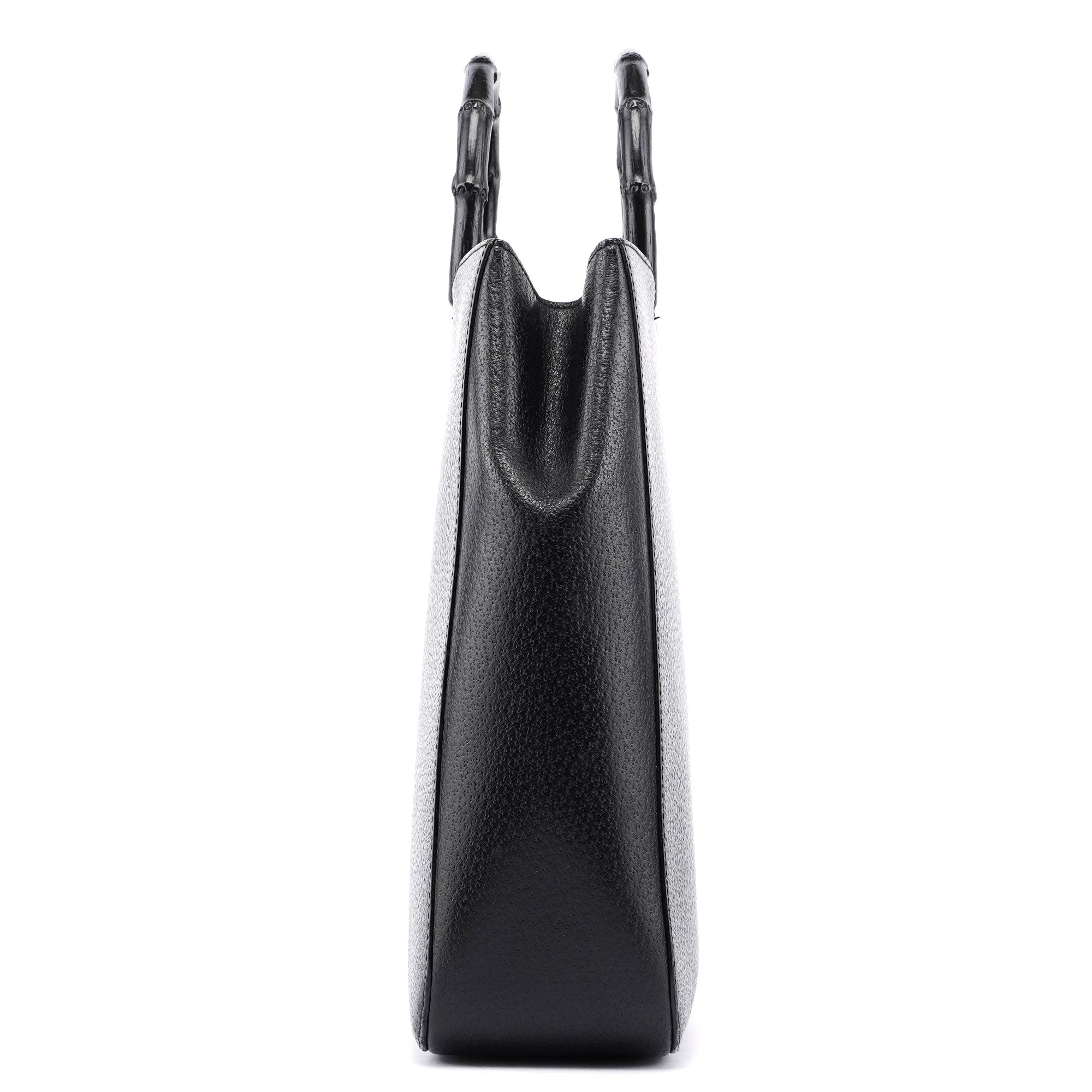 Black Leather Bamboo Tote