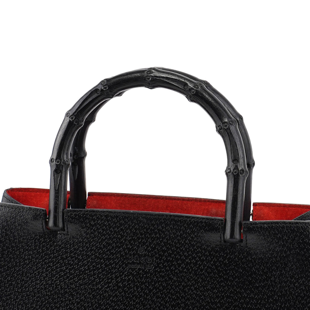 Black Leather Bamboo Tote