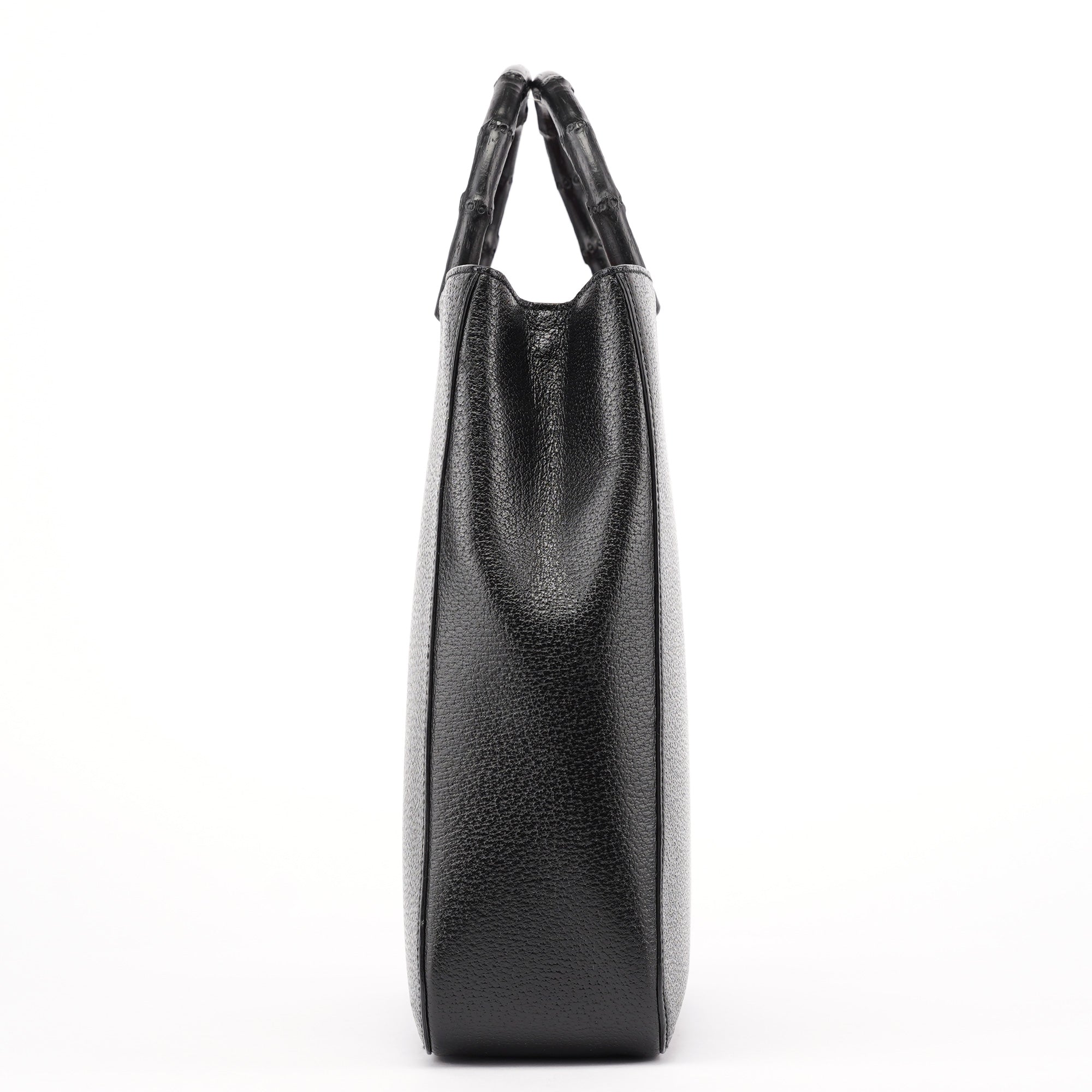 Black Leather Bamboo Tote Bag